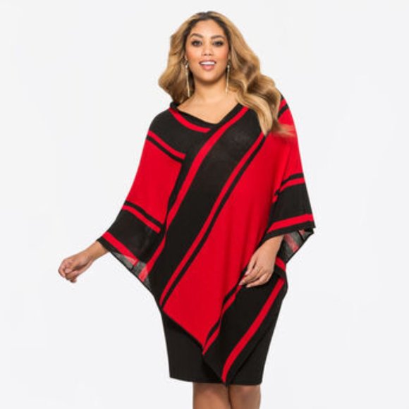 Ashley Stewart Tops - COLORBLOCK ASYMMETRICAL PONCHO